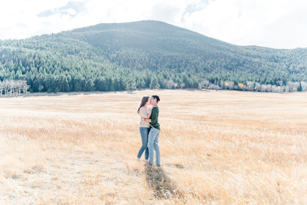 Elk Meadow Evergreen Colorado Engagement Pictures Kiss