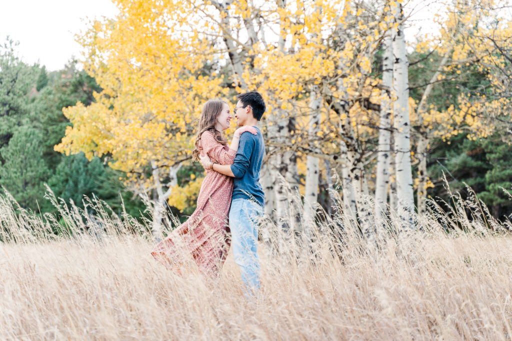 Elk Meadow Evergreen Colorado Engagement Pictures Fall Colors
