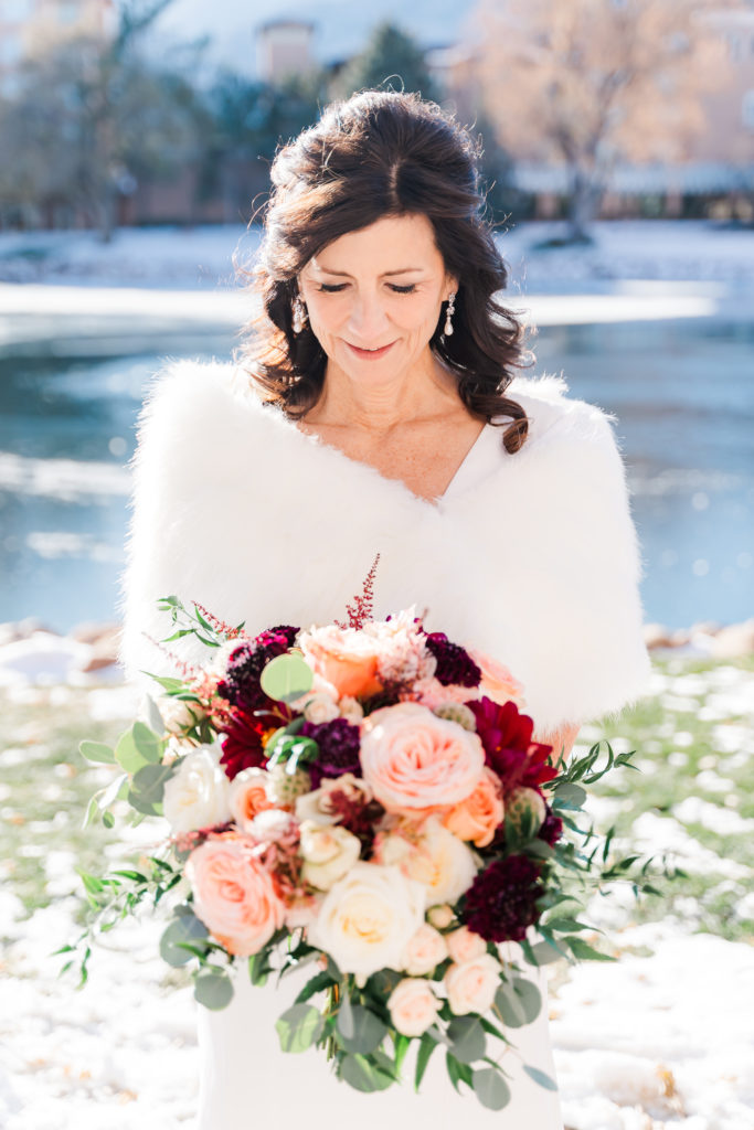 Winter Wedding at The Broadmoor Colorado Springs Lake Bridal Portrait 