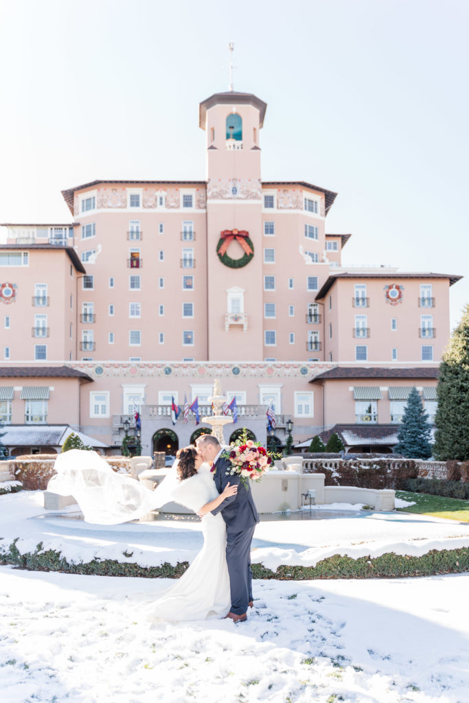 Winter Wedding at The Broadmoor Colorado Springs Epic Veil Toss Picture 