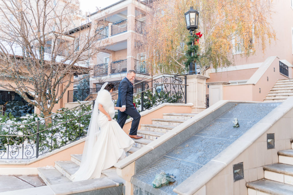 Winter Wedding at The Broadmoor Colorado Springs Stairs 