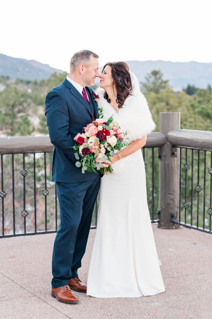 Winter Wedding at The Broadmoor Colorado Springs Reception Cheyenne Lodge Balcony Sunset 