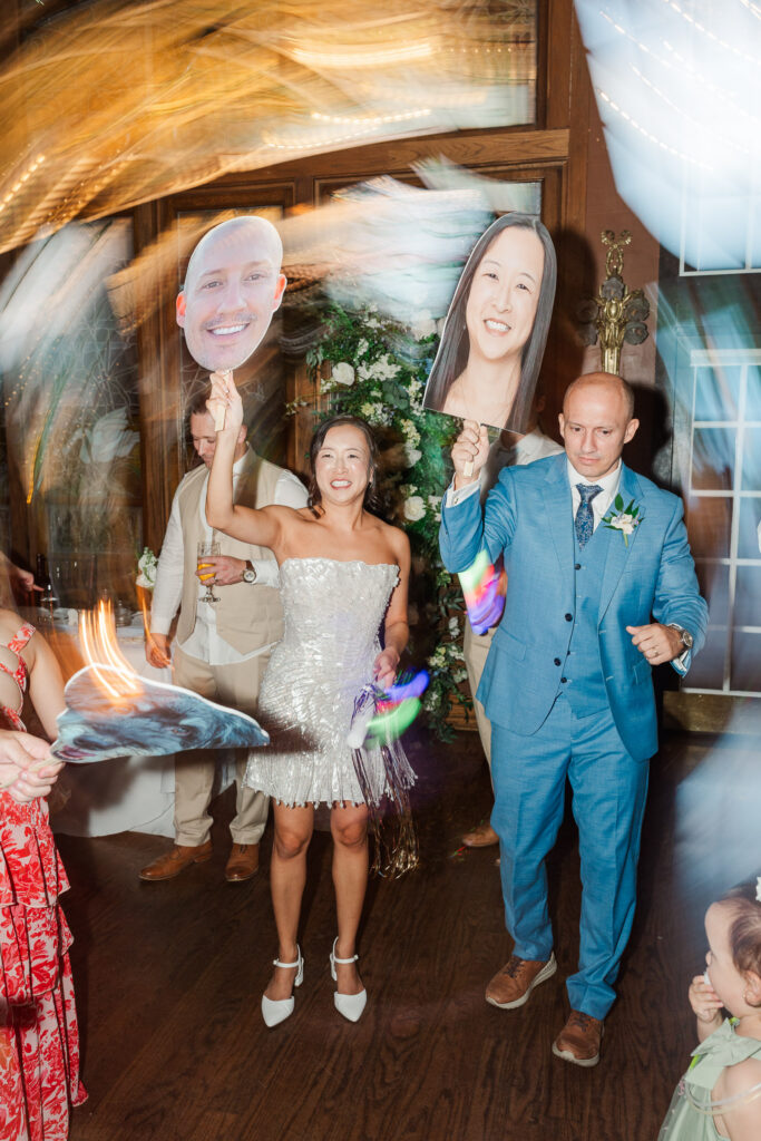 Stephanie and Sam together in her beaded reception dress